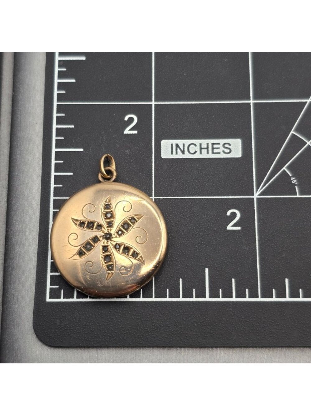 Antique CH Allen & Co Gold Filled Edwardian Locket Paste Pinwheel Starburst READ - Picture 8 of 13